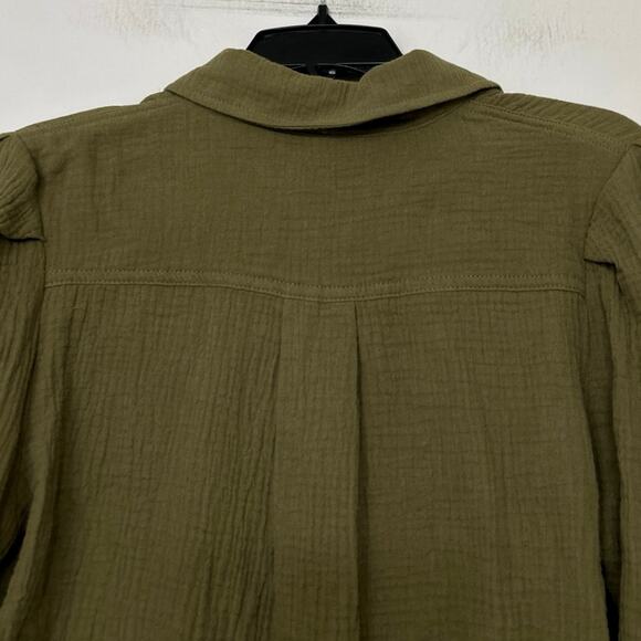 Grace+Karma Olive Green Gauze Cotton Button Down Relaxed Fit Blouse Small New - Picture 7 of 11